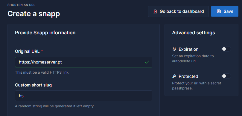 Snapp – Encurtador de URL self-hosted