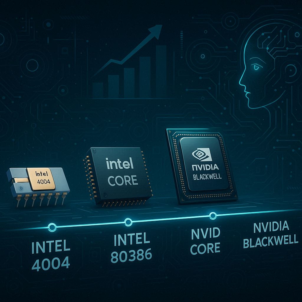 Explosão Tecnológica: Computadores Aumentaram 217 Milhões de Vezes em Potência em Apenas 50 Anos — Da Intel 4004 ao Superchip NVIDIA Blackwell